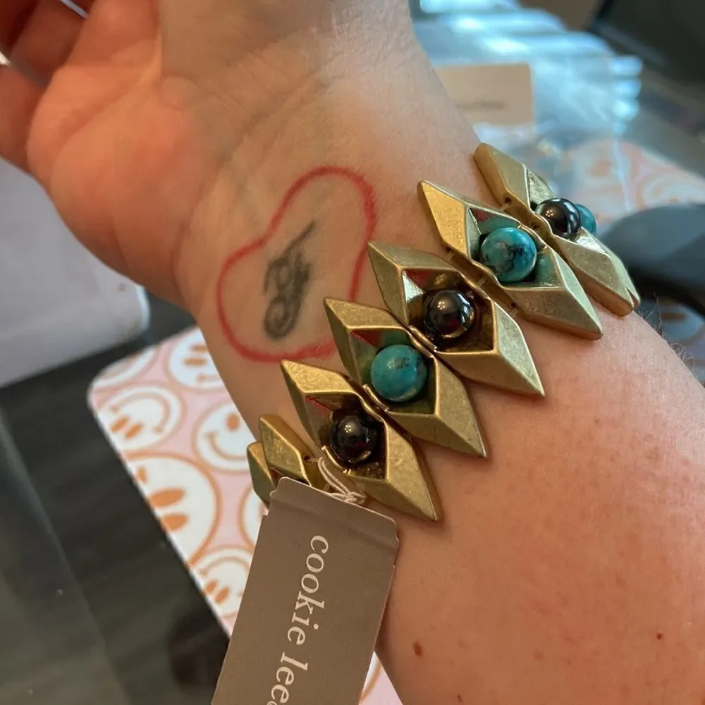 Cookie Lee NWT elastic Bracelet old gold color with genuine stones